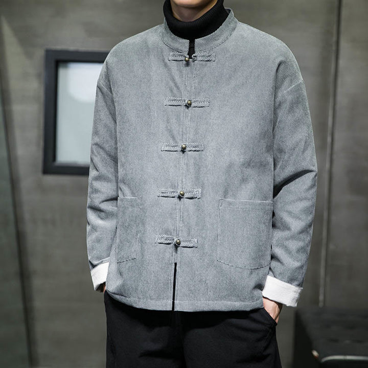 Veste en coton à boutons de grenouille de couleur unie Buddha Stones pour hommes - image 19