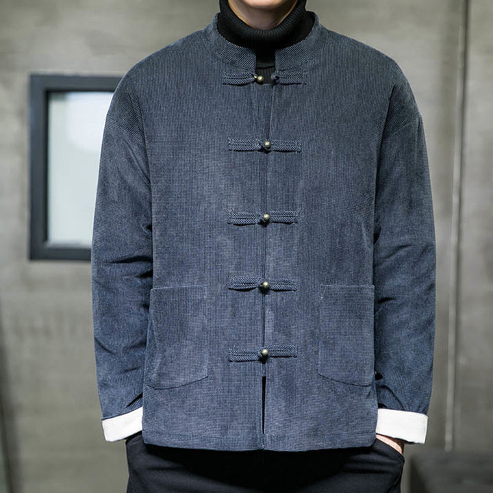 Veste en coton à boutons de grenouille de couleur unie Buddha Stones pour hommes - image 15