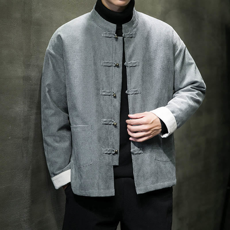 Veste en coton à boutons de grenouille de couleur unie Buddha Stones pour hommes - image 21