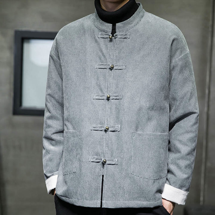 Veste en coton à boutons de grenouille de couleur unie Buddha Stones pour hommes - image 19