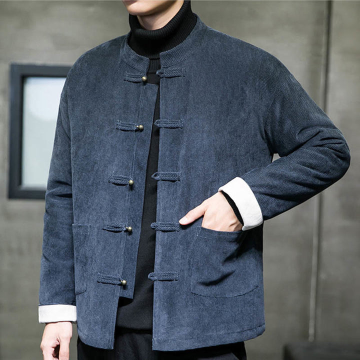 Veste en coton à boutons de grenouille de couleur unie Buddha Stones pour hommes - image 13