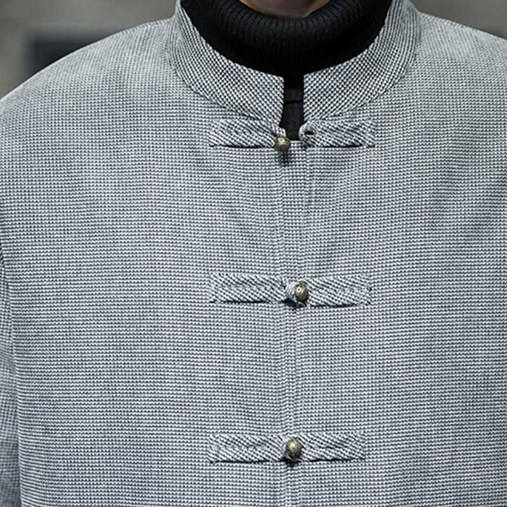 Veste en coton à boutons de grenouille de couleur unie Buddha Stones pour hommes - image 25