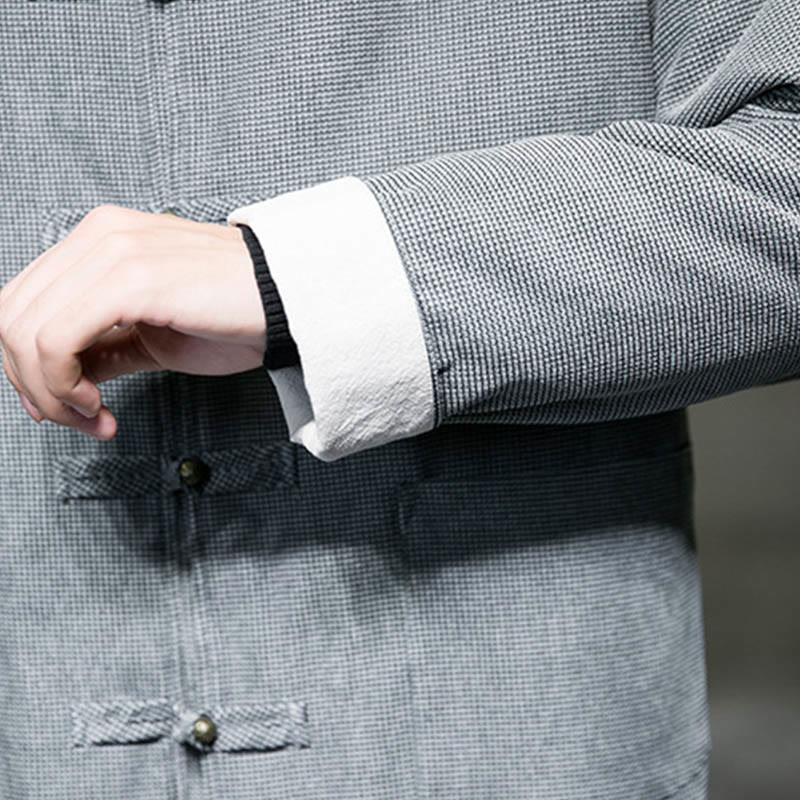 Veste en coton à boutons de grenouille de couleur unie Buddha Stones pour hommes - image 24