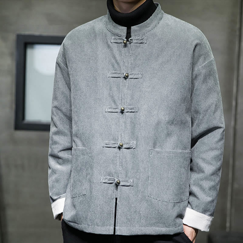 Veste en coton à boutons de grenouille de couleur unie Buddha Stones pour hommes - image 18