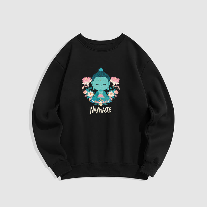 Sweat-shirt doux doublé polaire Bouddha Lotus Méditation NAMASTE Bouddha Buddha Stones