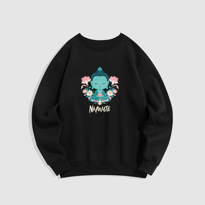 Sweat-shirt doux doublé polaire Bouddha Lotus Méditation NAMASTE Bouddha Buddha Stones