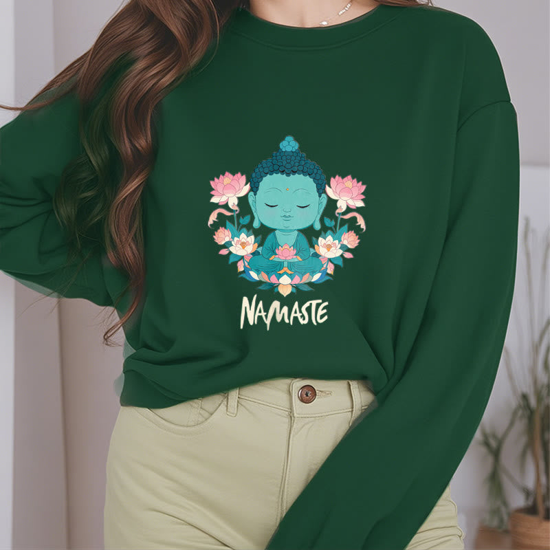 Sweat-shirt doux doublé polaire Bouddha Lotus Méditation NAMASTE Bouddha Buddha Stones