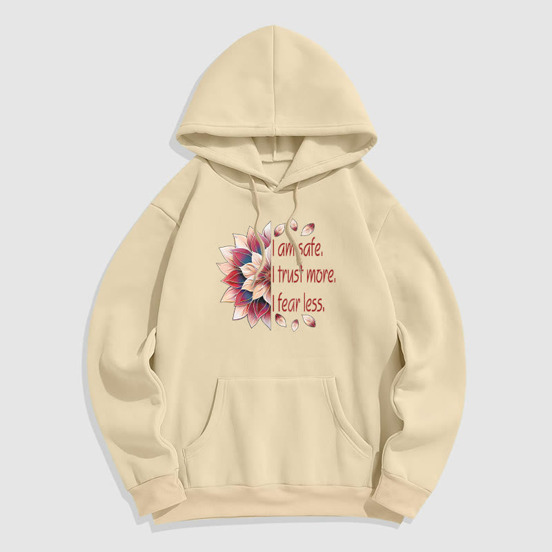 Buddha Stones Je suis en sécurité J'ai plus confiance J'ai moins peur Lotus Sweat à capuche doublé en polaire polyester