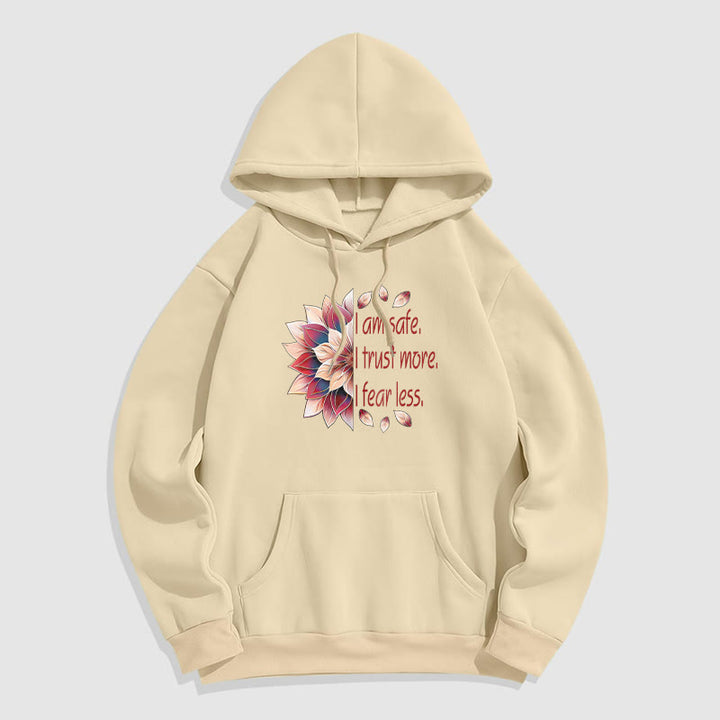 Buddha Stones Je suis en sécurité J'ai plus confiance J'ai moins peur Lotus Sweat à capuche doublé en polaire polyester
