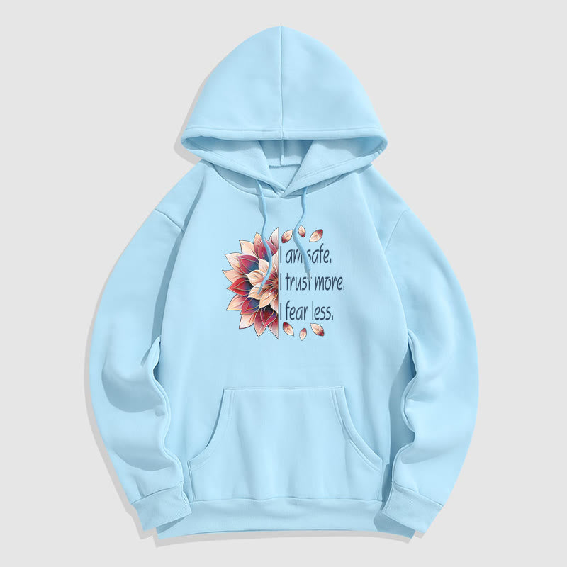Buddha Stones Je suis en sécurité J'ai plus confiance J'ai moins peur Lotus Sweat à capuche doublé en polaire polyester