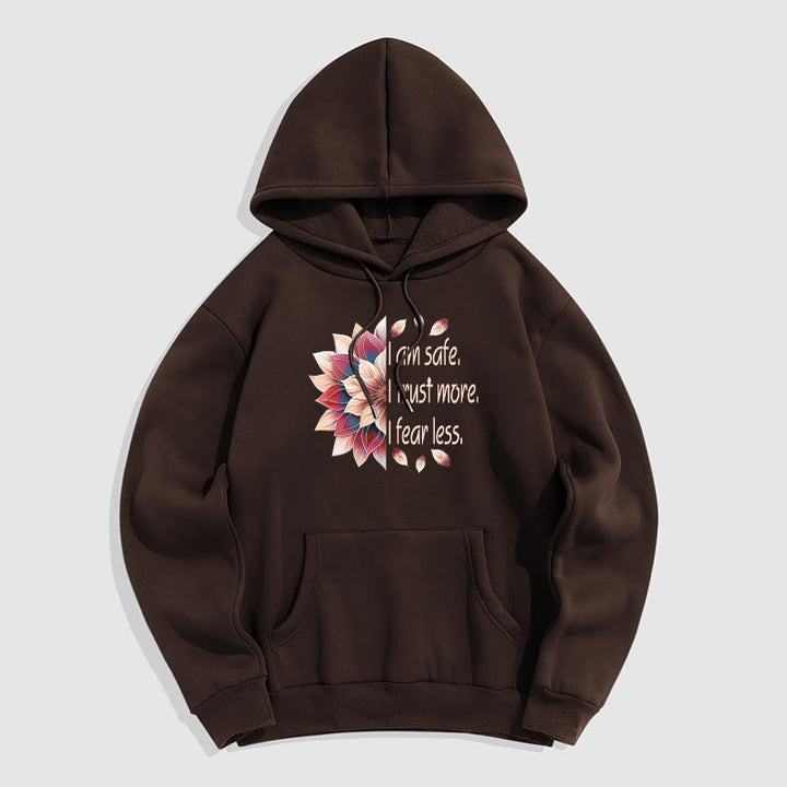 Buddha Stones Je suis en sécurité J'ai plus confiance J'ai moins peur Lotus Sweat à capuche doublé en polaire polyester