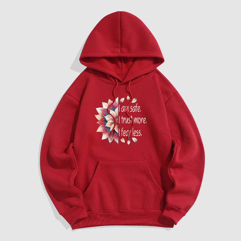 Buddha Stones Je suis en sécurité J'ai plus confiance J'ai moins peur Lotus Sweat à capuche doublé en polaire polyester