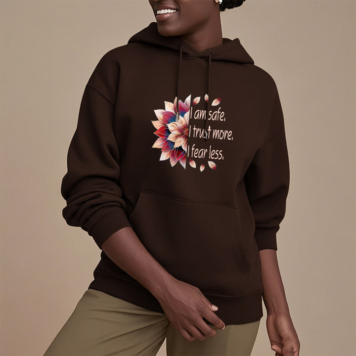 Buddha Stones Je suis en sécurité J'ai plus confiance J'ai moins peur Lotus Sweat à capuche doublé en polaire polyester