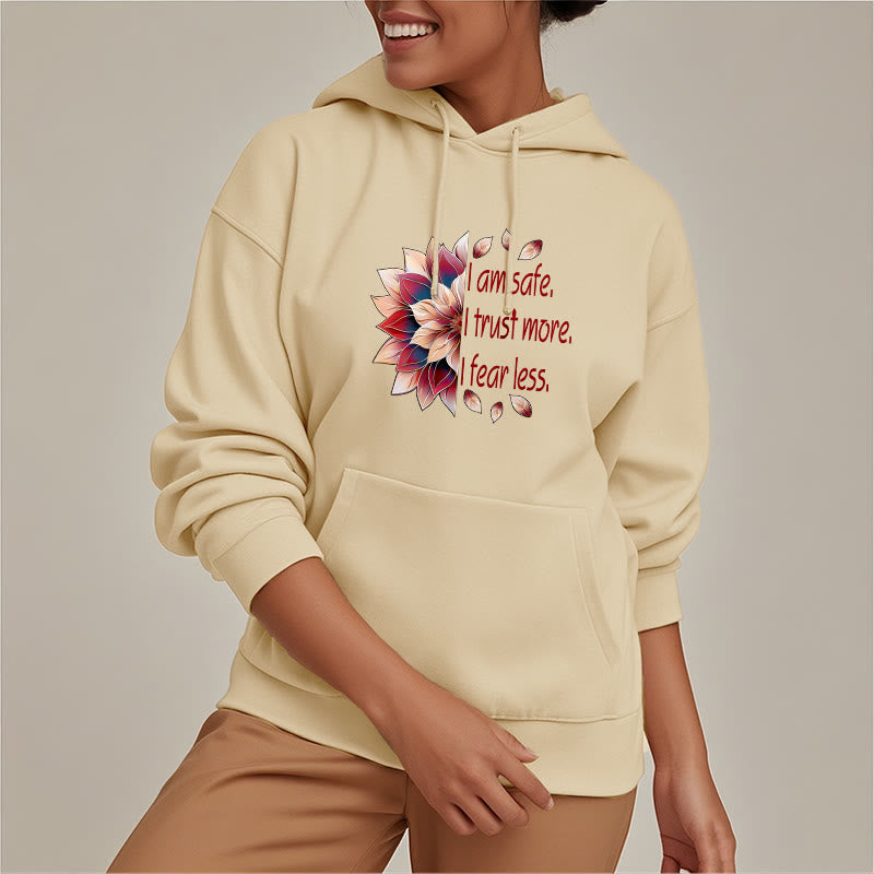 Buddha Stones Je suis en sécurité J'ai plus confiance J'ai moins peur Lotus Sweat à capuche doublé en polaire polyester