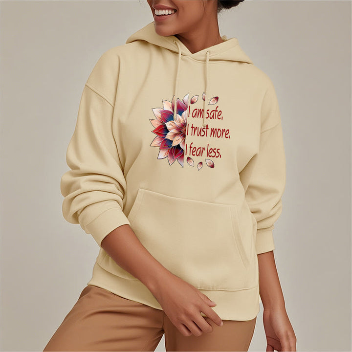 Buddha Stones Je suis en sécurité J'ai plus confiance J'ai moins peur Lotus Sweat à capuche doublé en polaire polyester