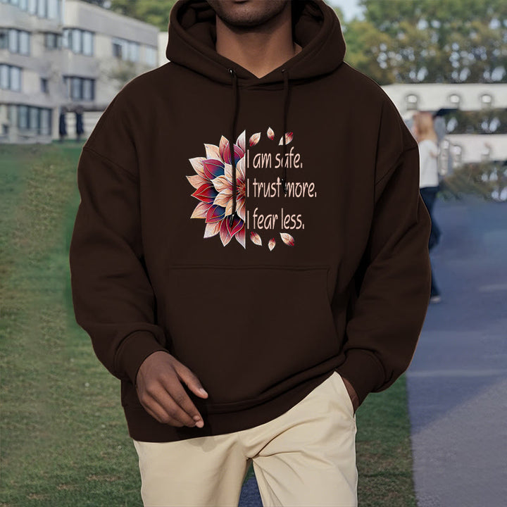 Buddha Stones Je suis en sécurité J'ai plus confiance J'ai moins peur Lotus Sweat à capuche doublé en polaire polyester