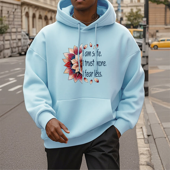 Buddha Stones Je suis en sécurité J'ai plus confiance J'ai moins peur Lotus Sweat à capuche doublé en polaire polyester
