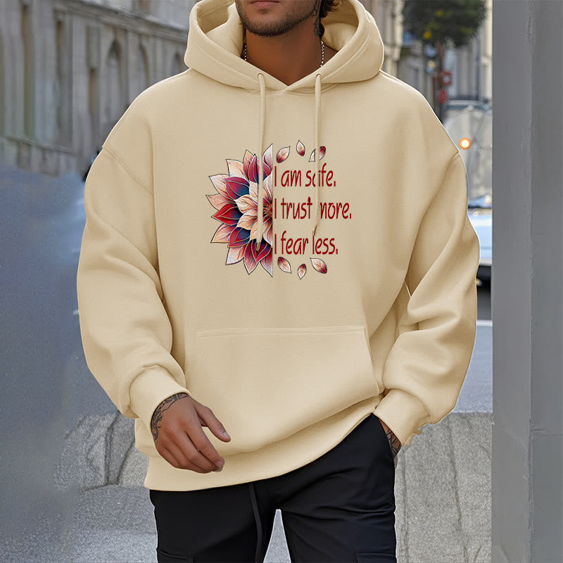 Buddha Stones Je suis en sécurité J'ai plus confiance J'ai moins peur Lotus Sweat à capuche doublé en polaire polyester