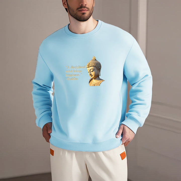 Buddha Stones Un esprit discipliné apporte le bonheur Sweat-shirt en polyester doublé polaire Bouddha