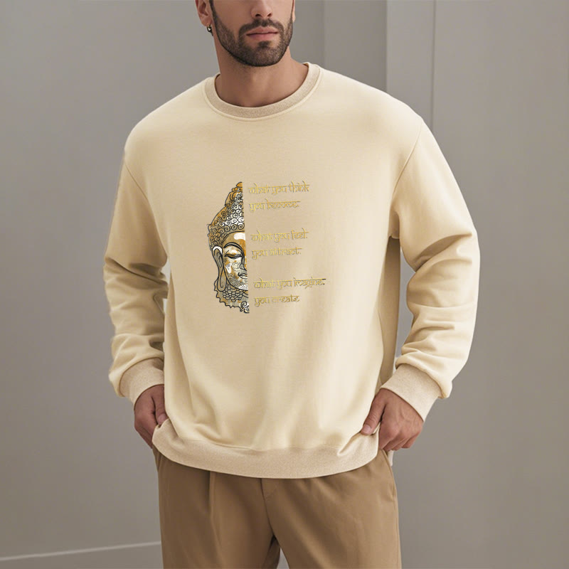 Sweat-shirt en polyester doublé polaire avec inscription « What You Think » de Buddha Stones
