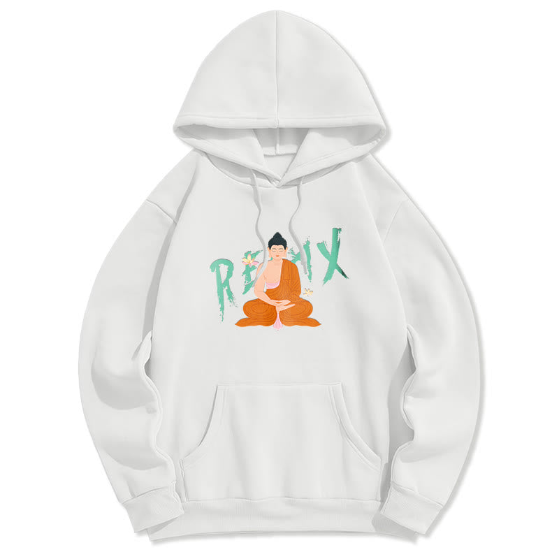 Sweat à capuche en polyester doublé polaire Buddha Stones RELAX Lotus Buddha