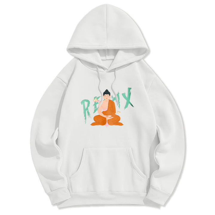 Sweat à capuche en polyester doublé polaire Buddha Stones RELAX Lotus Buddha