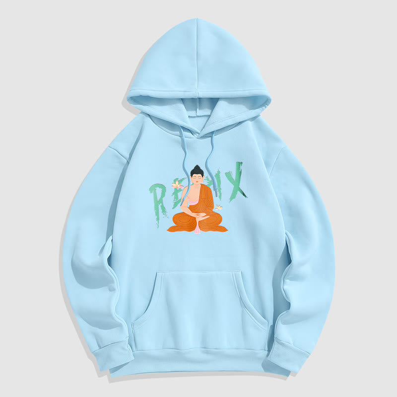 Sweat à capuche en polyester doublé polaire Buddha Stones RELAX Lotus Buddha