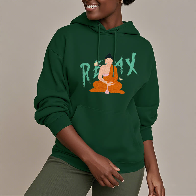 Sweat à capuche en polyester doublé polaire Buddha Stones RELAX Lotus Buddha