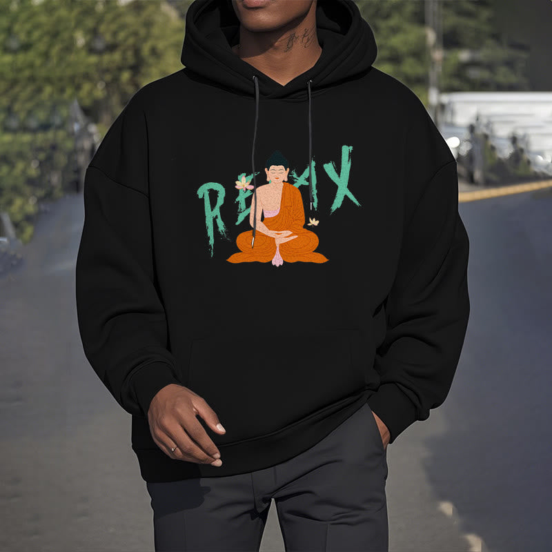 Sweat à capuche en polyester doublé polaire Buddha Stones RELAX Lotus Buddha
