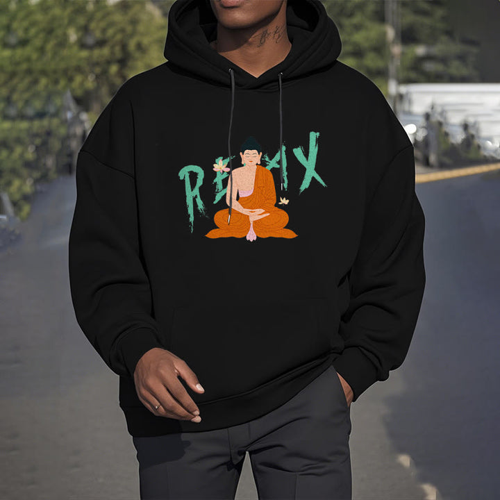 Sweat à capuche en polyester doublé polaire Buddha Stones RELAX Lotus Buddha