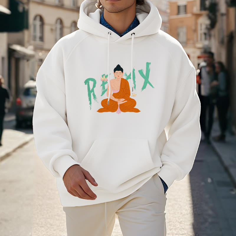 Sweat à capuche en polyester doublé polaire Buddha Stones RELAX Lotus Buddha