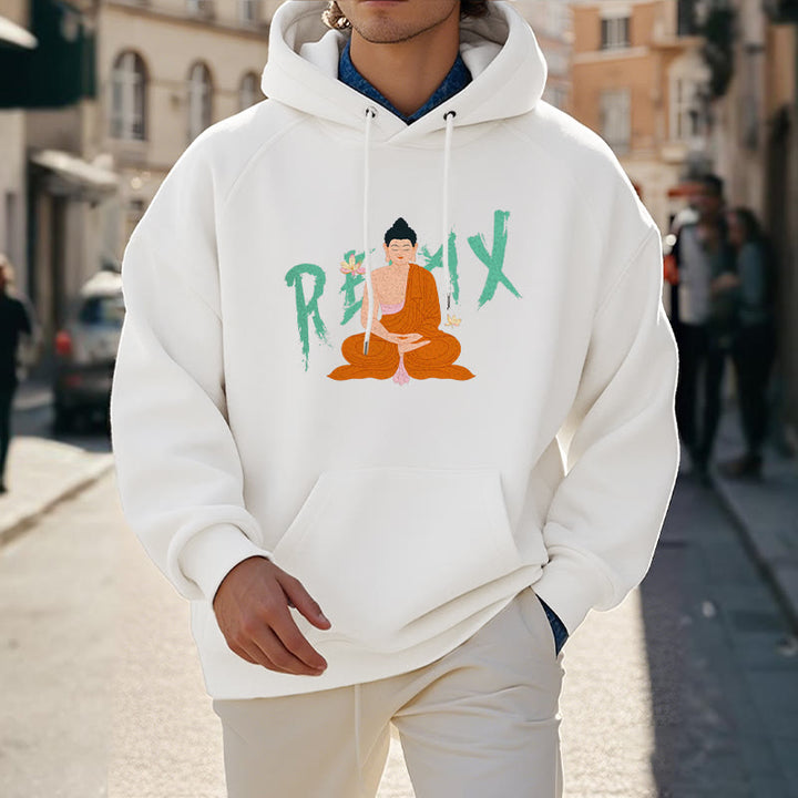 Sweat à capuche en polyester doublé polaire Buddha Stones RELAX Lotus Buddha