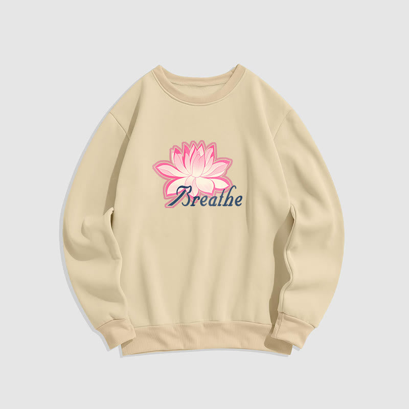 Sweat-shirt à col rond doublé en polaire Buddha Stones BREATHE Lotus