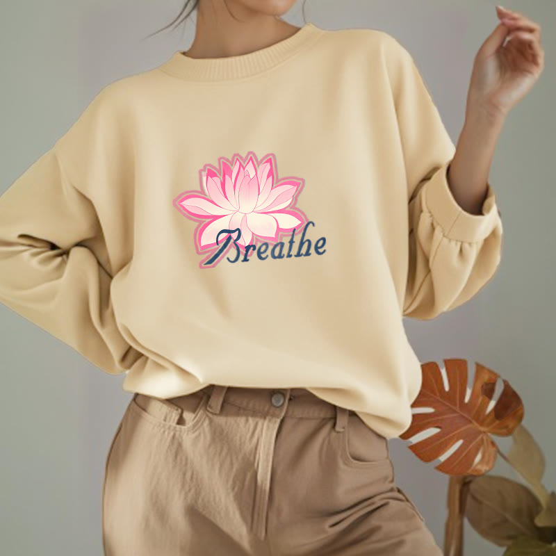 Sweat-shirt à col rond doublé en polaire Buddha Stones BREATHE Lotus