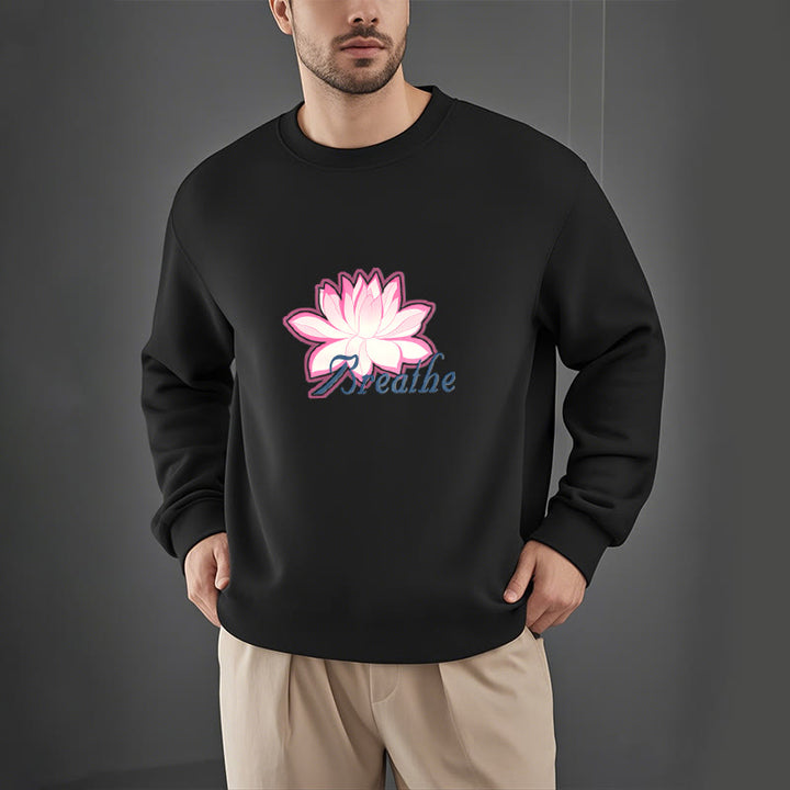 Sweat-shirt à col rond doublé en polaire Buddha Stones BREATHE Lotus