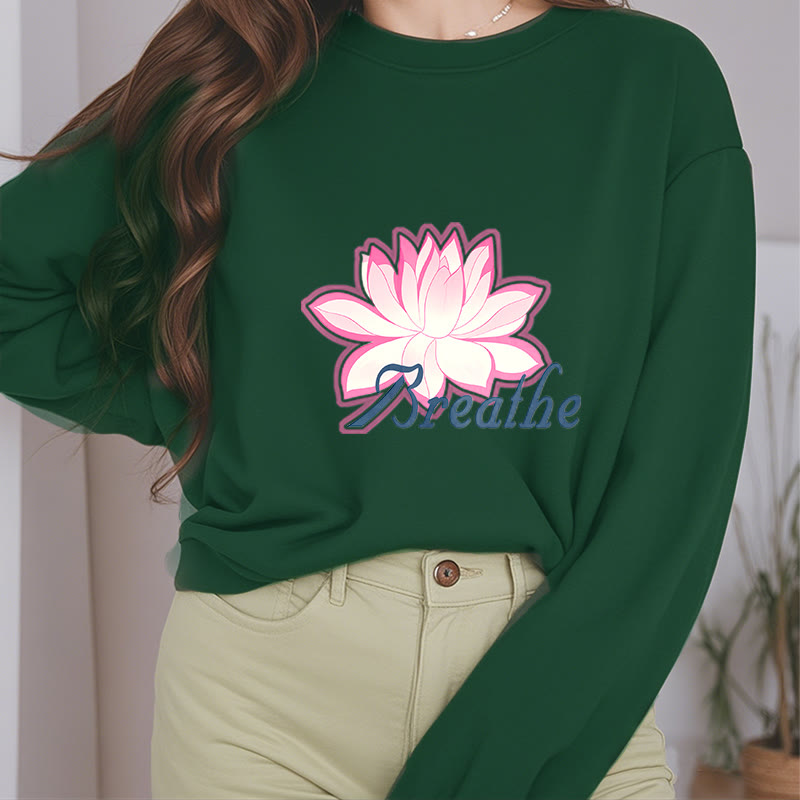 Sweat-shirt à col rond doublé en polaire Buddha Stones BREATHE Lotus