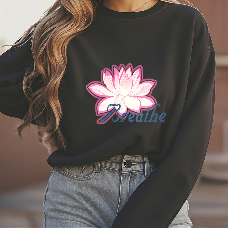 Sweat-shirt à col rond doublé en polaire Buddha Stones BREATHE Lotus