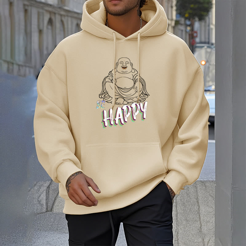 Sweat à capuche en polyester doublé polaire Buddha Stones rieur BE HAPPY