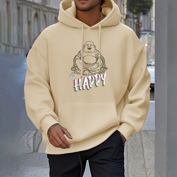 Sweat à capuche en polyester doublé polaire Buddha Stones rieur BE HAPPY