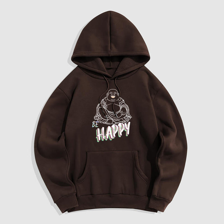Sweat à capuche en polyester doublé polaire Buddha Stones rieur BE HAPPY