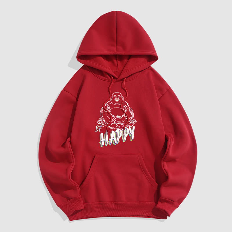Sweat à capuche en polyester doublé polaire Buddha Stones rieur BE HAPPY