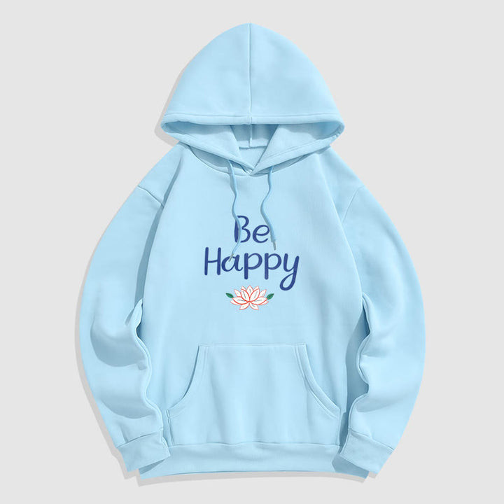 Sweat à capuche en polyester doublé polaire Buddha Stones Be Happy Lotus