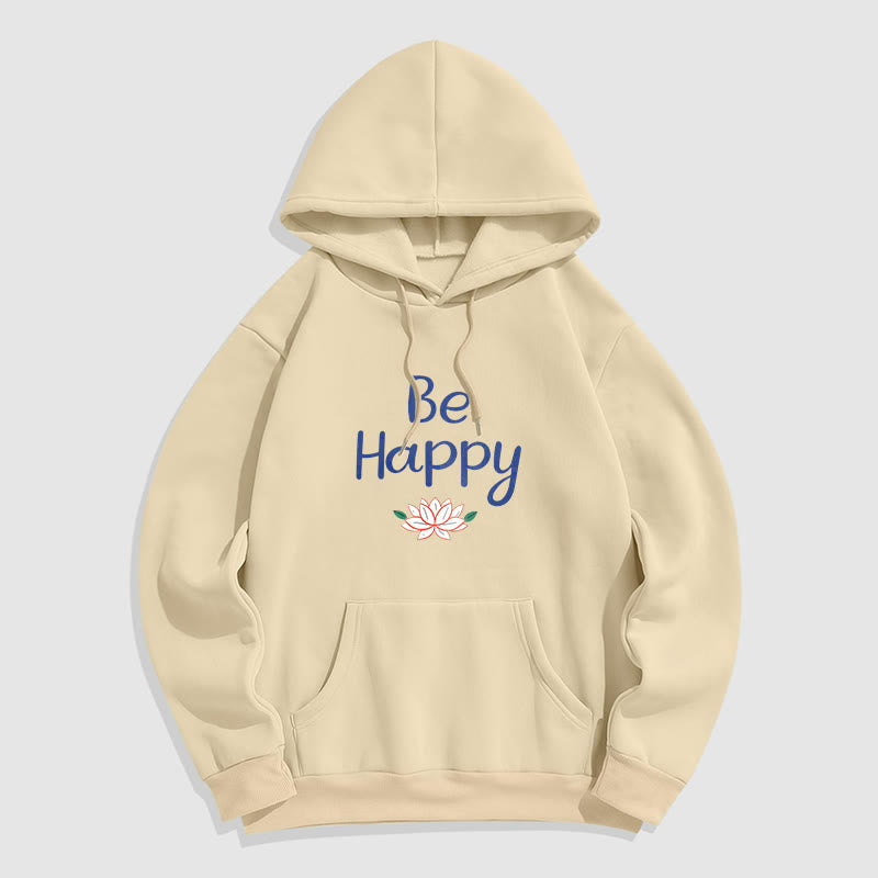 Sweat à capuche en polyester doublé polaire Buddha Stones Be Happy Lotus