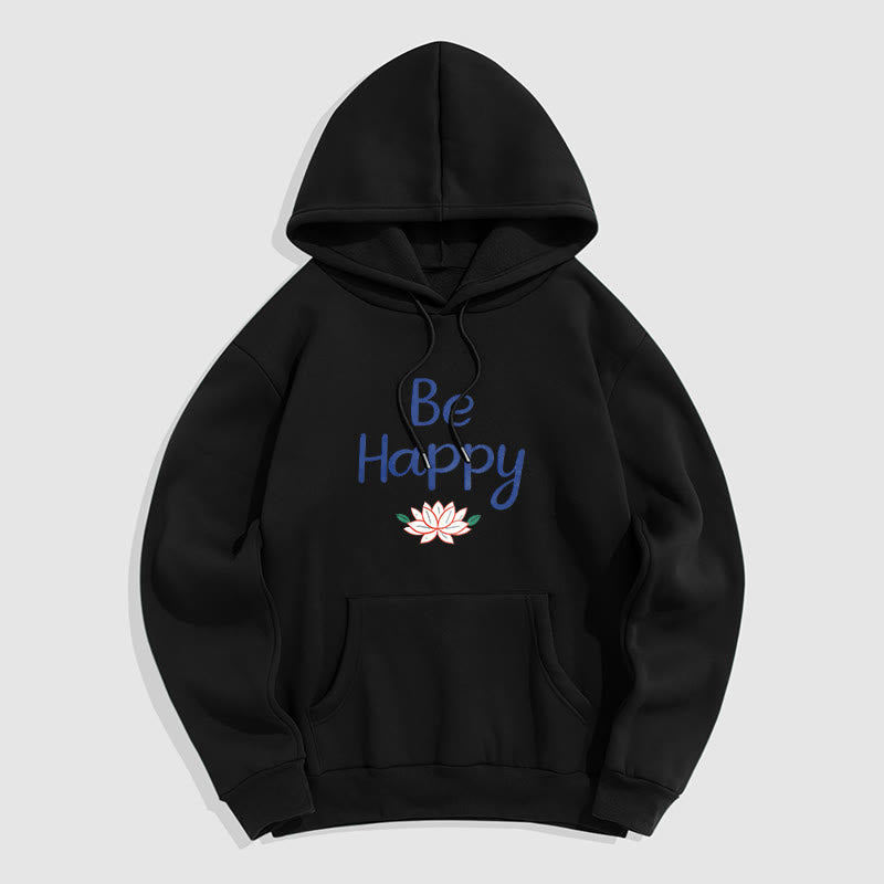 Sweat à capuche en polyester doublé polaire Buddha Stones Be Happy Lotus