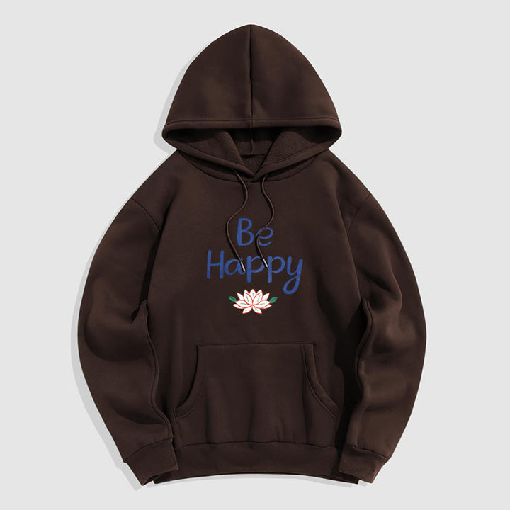 Sweat à capuche en polyester doublé polaire Buddha Stones Be Happy Lotus