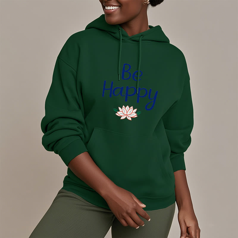 Sweat à capuche en polyester doublé polaire Buddha Stones Be Happy Lotus