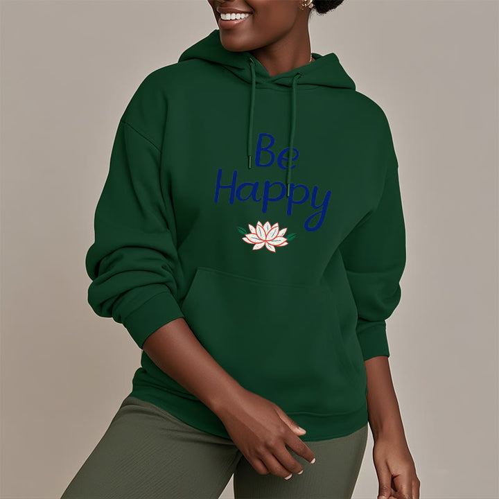 Sweat à capuche en polyester doublé polaire Buddha Stones Be Happy Lotus