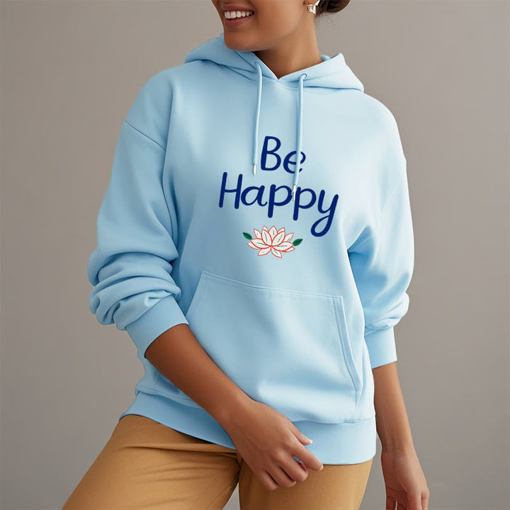Sweat à capuche en polyester doublé polaire Buddha Stones Be Happy Lotus