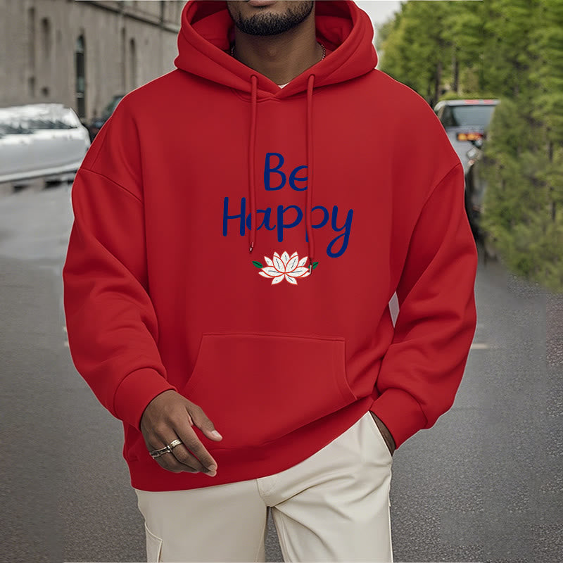 Sweat à capuche en polyester doublé polaire Buddha Stones Be Happy Lotus