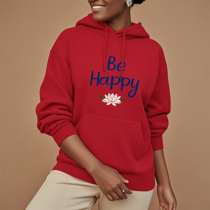 Sweat à capuche en polyester doublé polaire Buddha Stones Be Happy Lotus